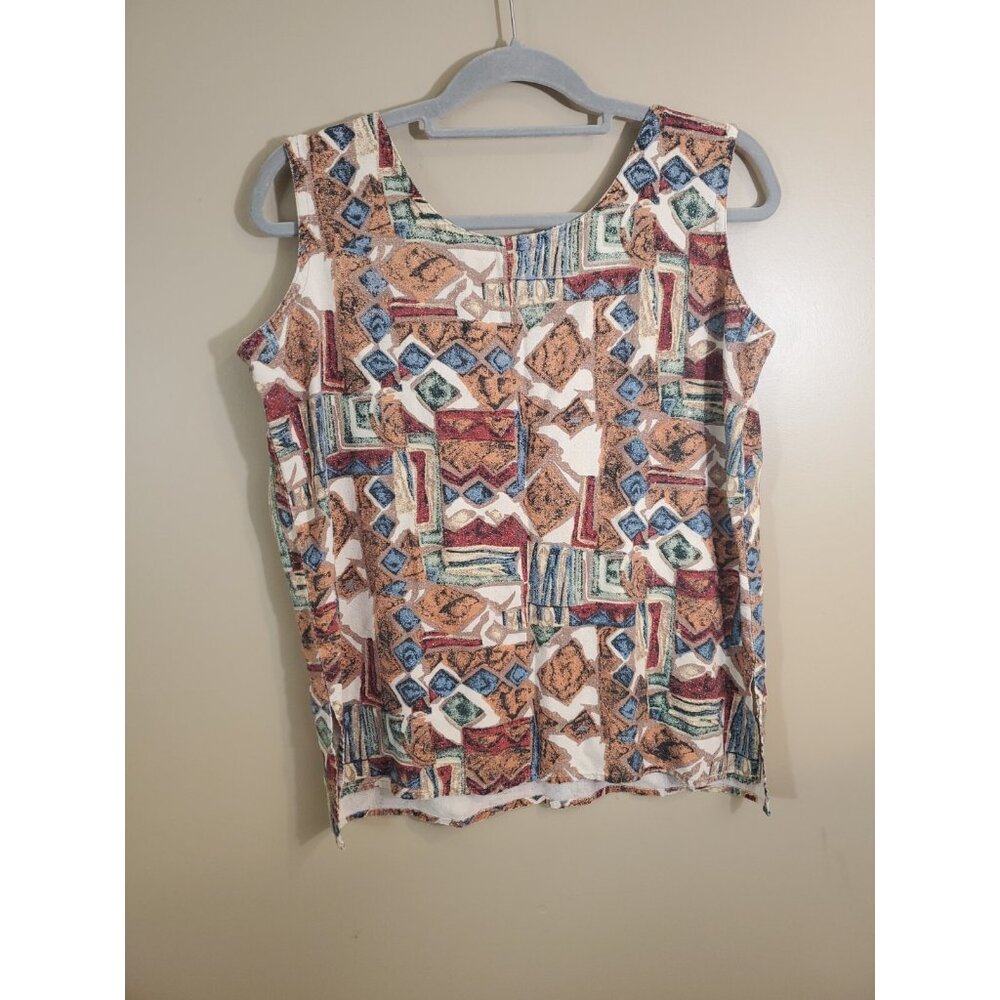 Vintage Colorful Cues Collection Geometric Shape 100% Silk Print Tank & Pant Set - Picture 11 of 12
